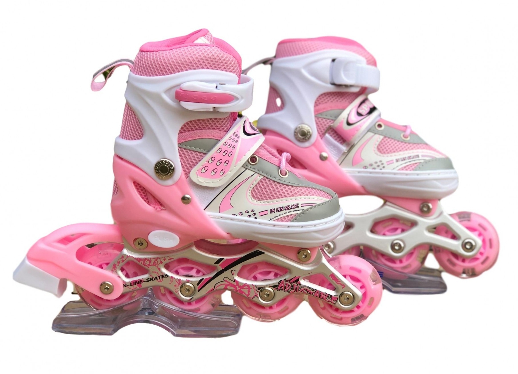 

Роликовые коньки раздвижные In Lin Skate 129A Ролики с подсветкой колес (S 29-33) Розовые