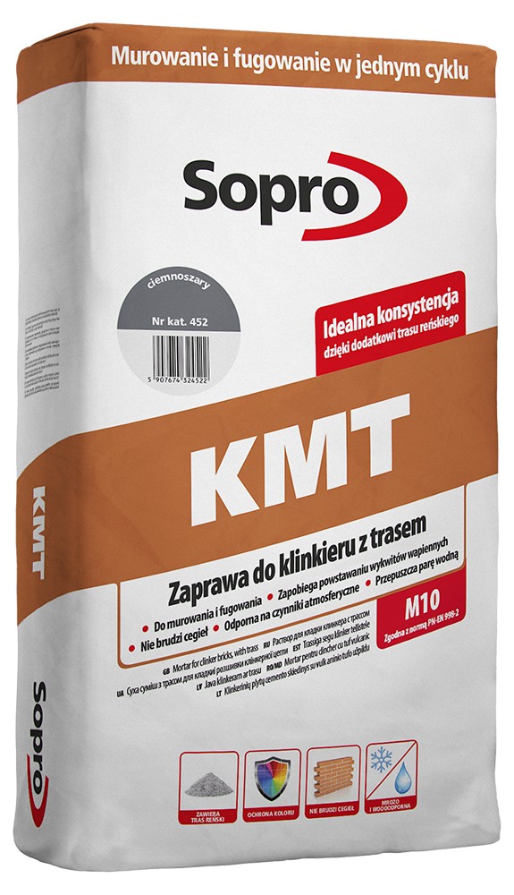 

Цветной цементный раствор с трассом для кладки стен из клинкерного кирпича Sopro KMT 258 (графитово-серый) 25кг