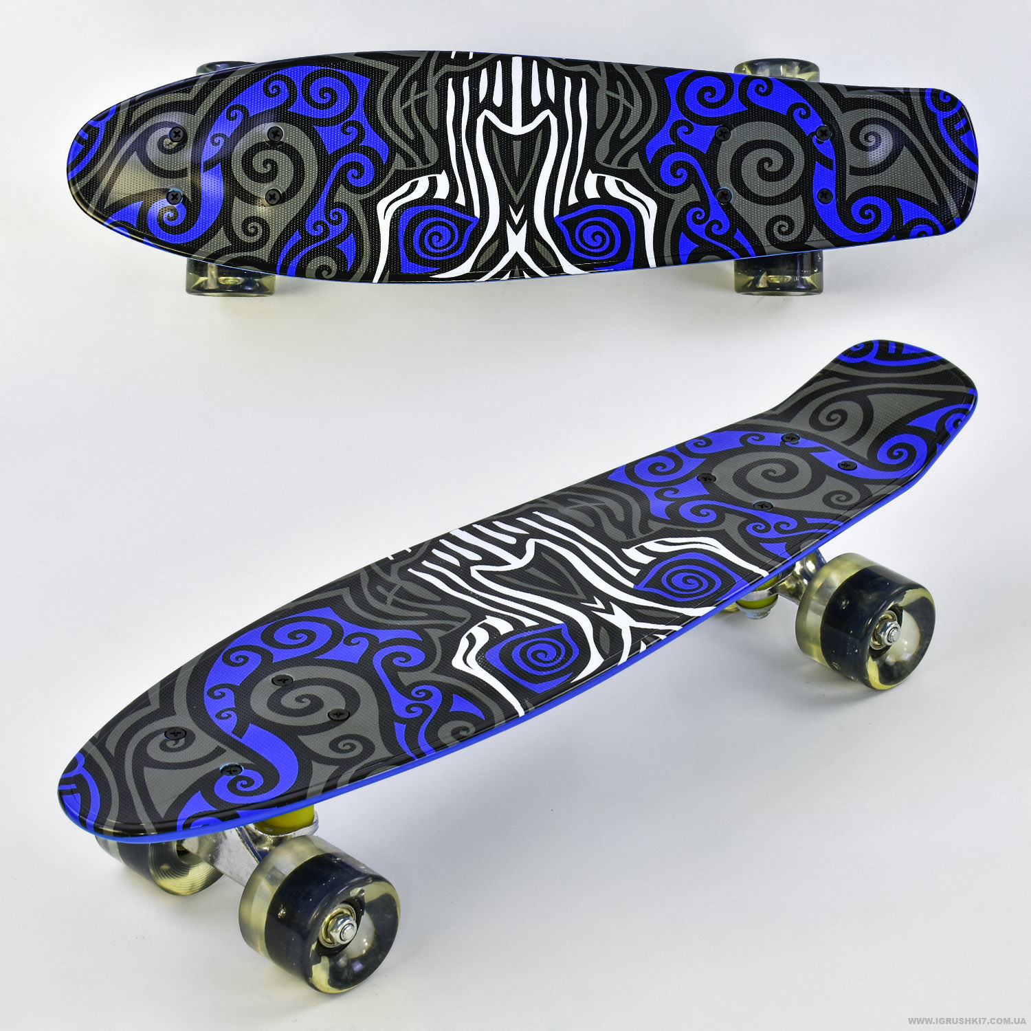 

Пенни борд скейт маленький лонгборд детский скейтборд Best Board Р 13222, доска 55 см, колёса полиуритановые светятся для фрирайда Синий с Черным