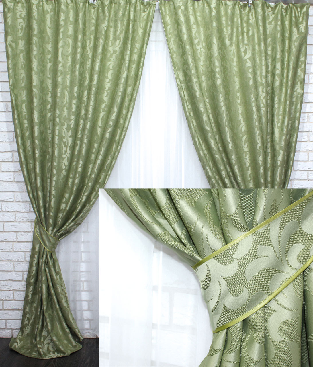 

Комплект готовых штор VR-Textil Вензель зеленый 2 шт 1,5 × 2,8 м (2224)