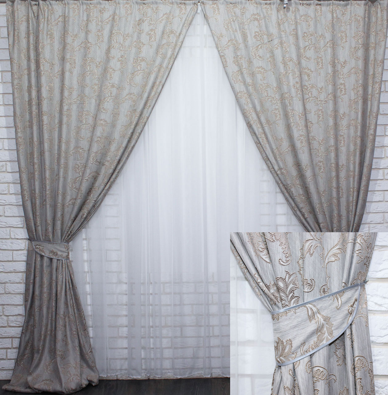 

Комплект готовых штор VR-Textil с узором серый 2 шт 1,5 × 2,75 м (2214)