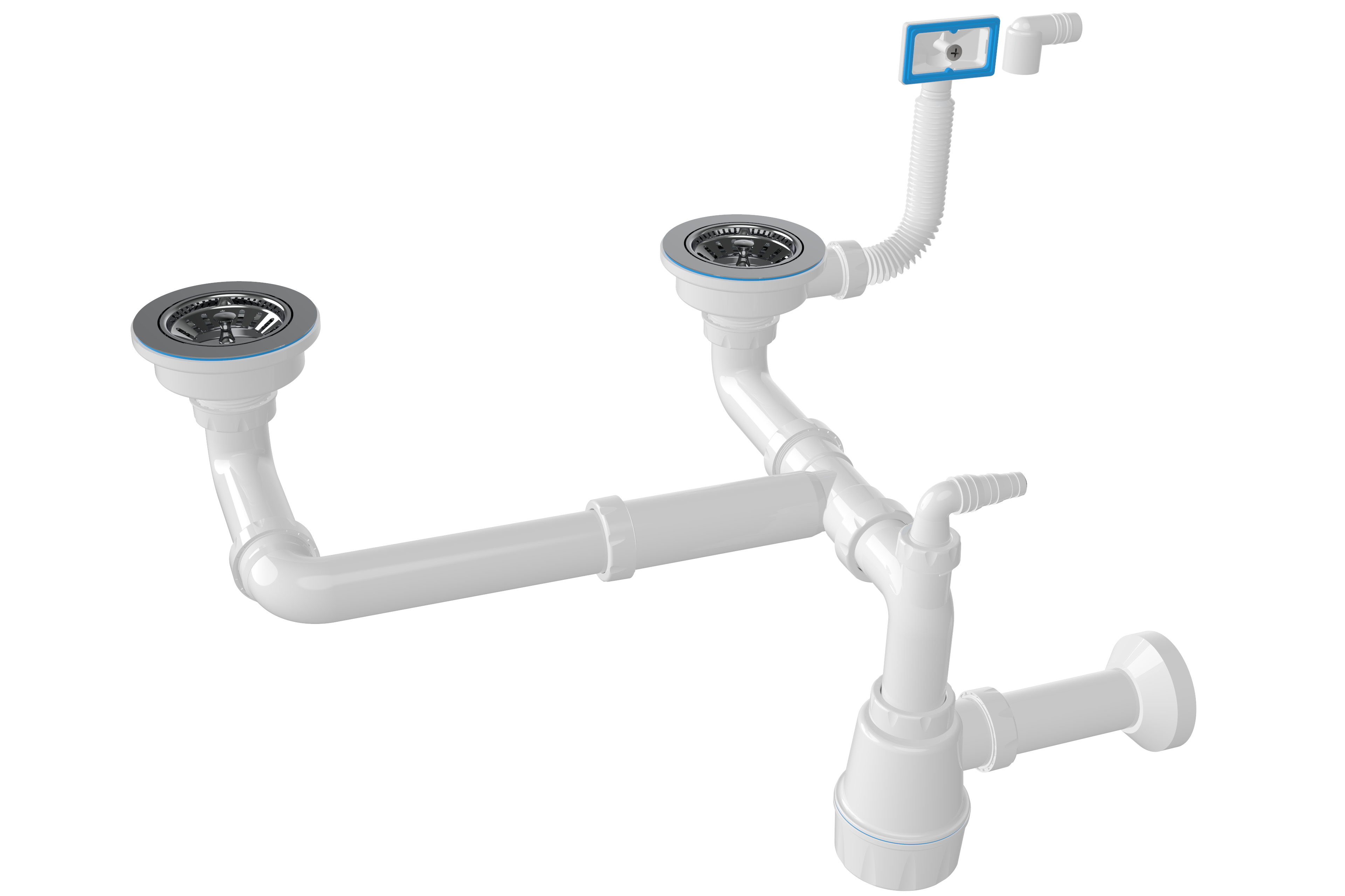 

Сифон для мойки NOVA двойной 3 ½ разноуровневый, прямоугольный перелив, выход труба 1194N