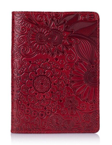 

Кожаная красная обложка на паспорт HiArt PC-01 Mehendi Art Красный