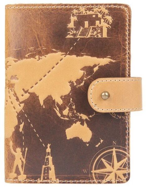 

Обложка для паспорта из кожи Hi Art «7 wonders of the world» PB-03S/1 Shabby Honey Песочный