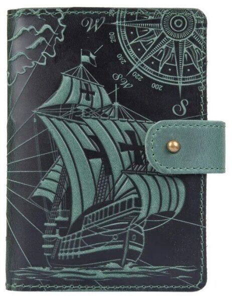 

Обложка для паспорта из кожи Hi Art «Discoveries» PB-03S/1 Shabby Alga Темно-зеленый