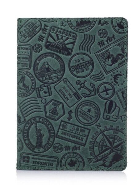 

Обложка для паспорта из кожи HiArt PC-02 Shabby Alga Let's Go Travel Зелёный