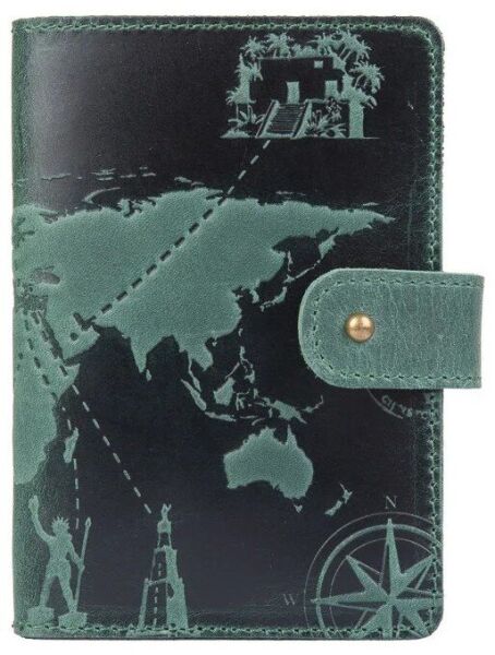 

Обложка для паспорта из кожи Hi Art «7 wonders of the world» PB-03S/1 Shabby Alga Темно-зеленый