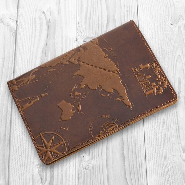 

Обложка для паспорта из кожи HiArt PC-01 Crystal Amber 7 wonders of the world Коричневый
