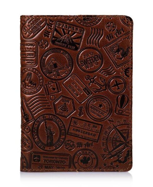 

Обложка-органайзер для документов из кожи HiArt AD-01 Let's Go Travel коньячный Коньячный