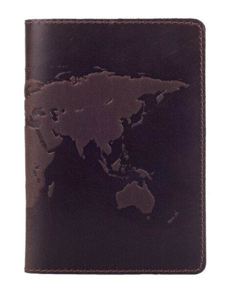 

Обложка для паспорта из кожи HiArt PC-01 Shabby Gavana Brown World Map Коричневый