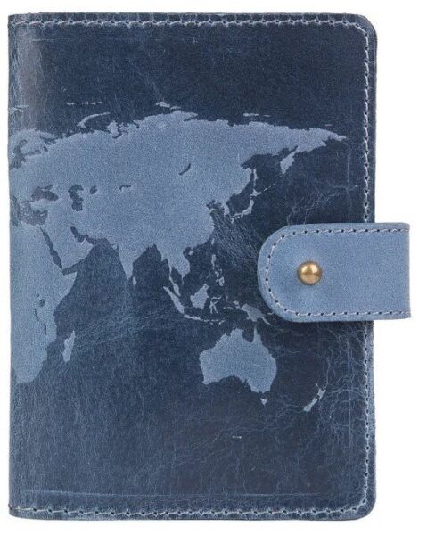 

Обложка для паспорта из кожи Hi Art «World Map» PB-03S/1 Shabby Lagoon Голубой