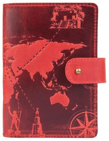 

Обложка для паспорта из кожи Hi Art «7 wonders of the world» PB-02/1 Shabby Red Berry Красный