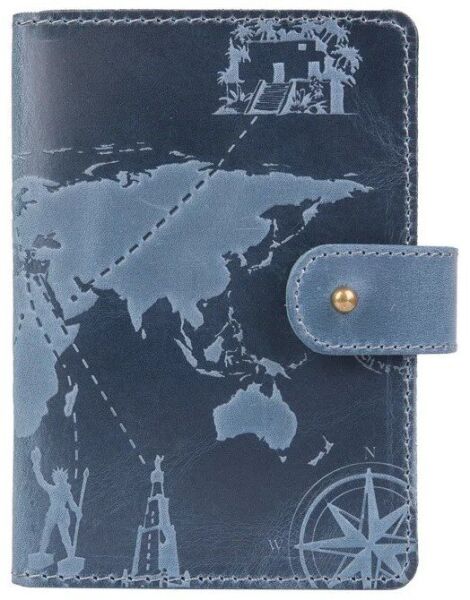 

Обложка для паспорта из кожи Hi Art «7 wonders of the world» PB-02/1 Shabby Lagoon Голубой