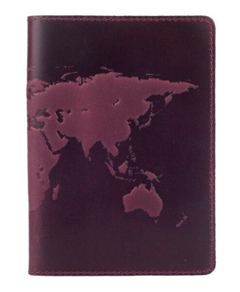 

Обложка для паспорта из кожи HiArt PC-01 Shabby Plum World Map Фиолетовый