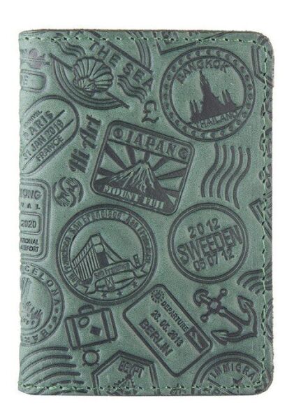 

Обложка для документов из кожи HiArt AD-03 Shabby Alga Let's Go Travel Зелёный