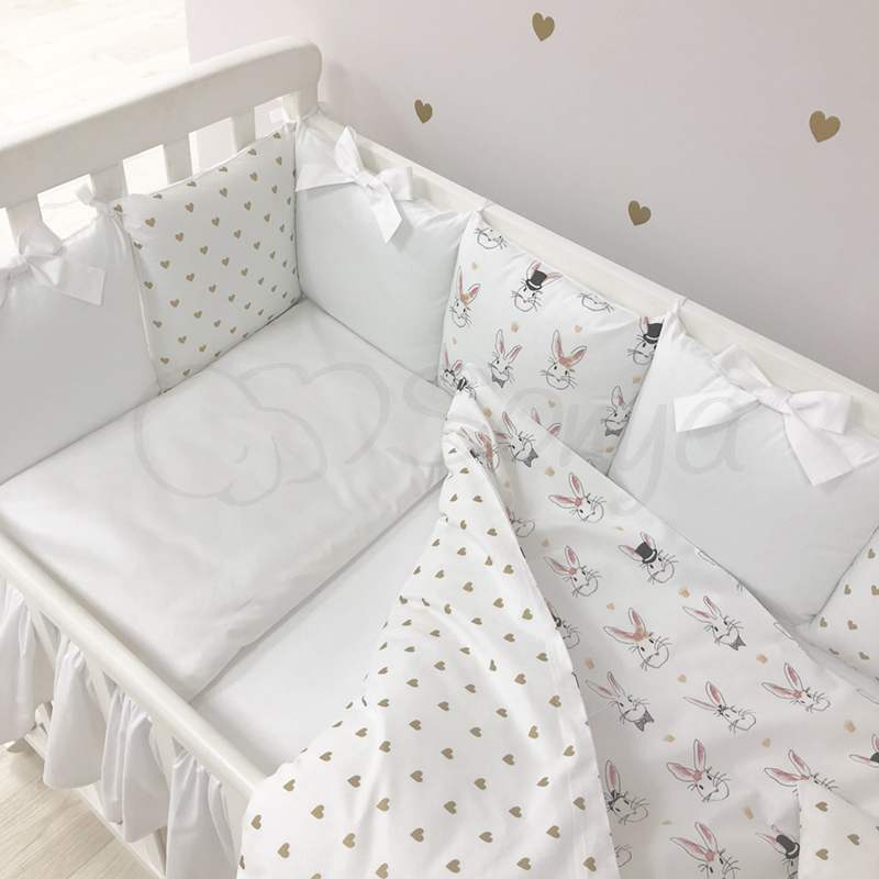 

Комплект в кроватку Маленькая соня Shine Алиса поплин стандарт/овал с бортиками 6 предметов детский с юбкой белый арт.0247334