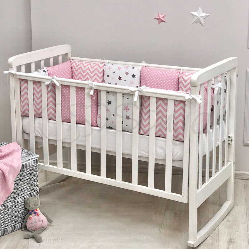 

Комплект защита-бортики Маленькая соня Baby Stars поплин в кроватку стандарт/овал защита+простынь детский розовый арт.0720227