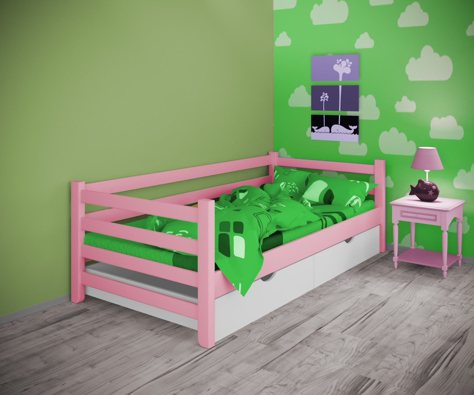 

Кровать односпальная тахта RainbowDream Томас 80х200 см розовый массив ольхи, с ящиками
