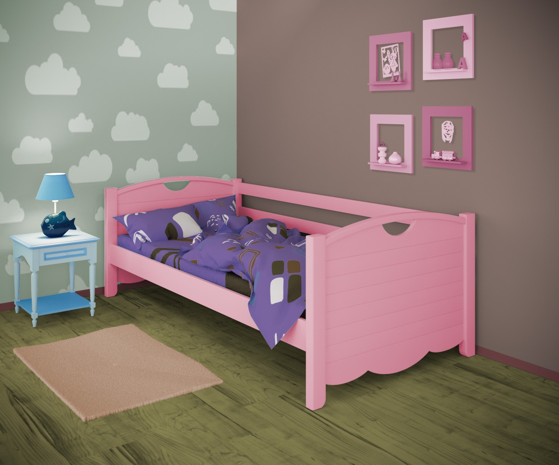

Кровать односпальная тахта RainbowDream Белла 90х190 см розовый массив ольхи, без ящиков