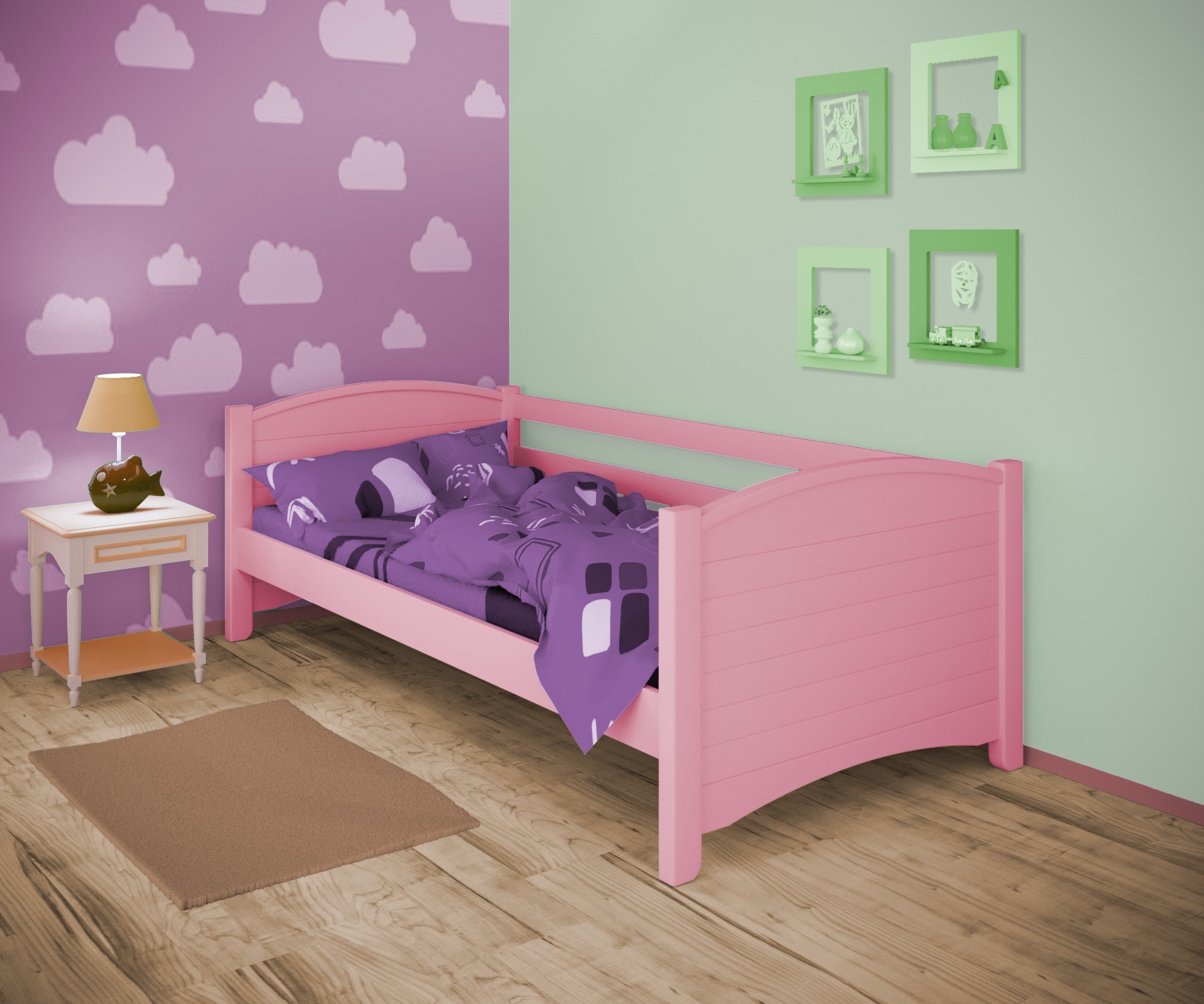 

Кровать односпальная тахта RainbowDream Доминика 80х200 см розовый массив ольхи, без ящиков