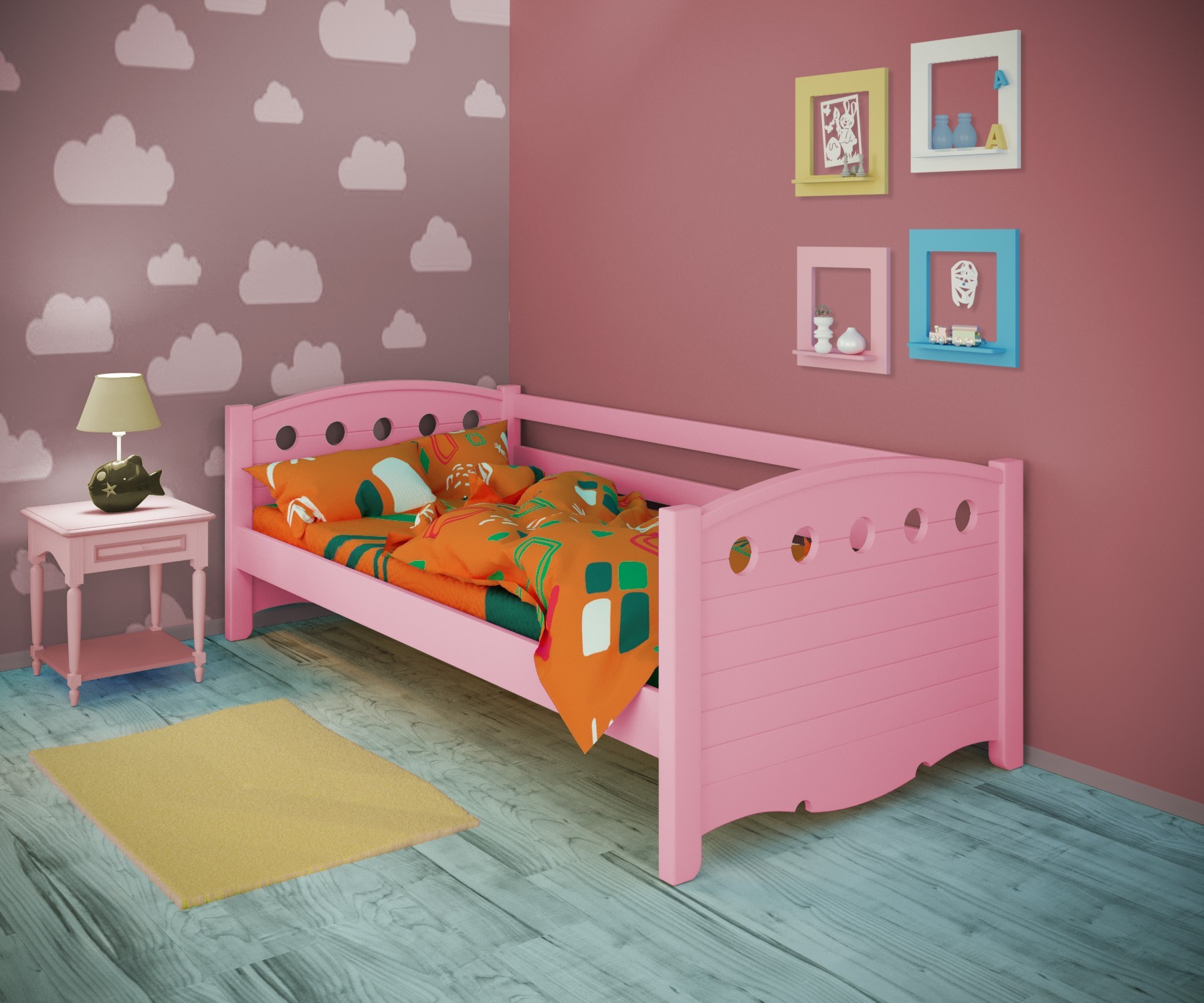 

Кровать односпальная тахта RainbowDream Анри 90х190 см розовый массив ольхи, без ящиков
