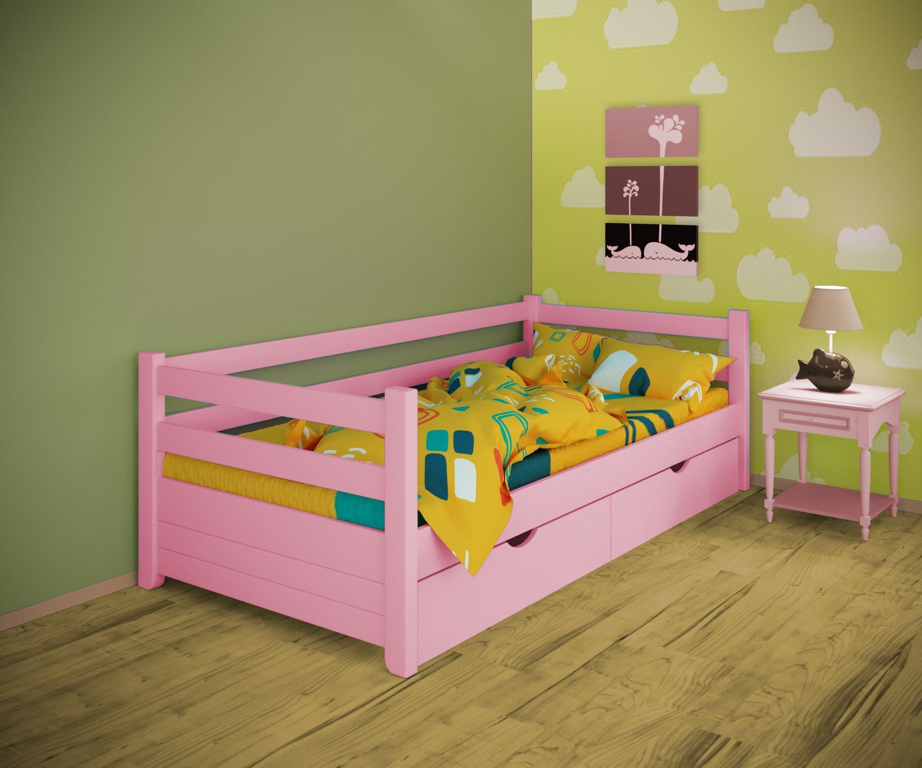 

Кровать односпальная тахта RainbowDream Маркус 90х190 см розовый массив ольхи, с ящиками