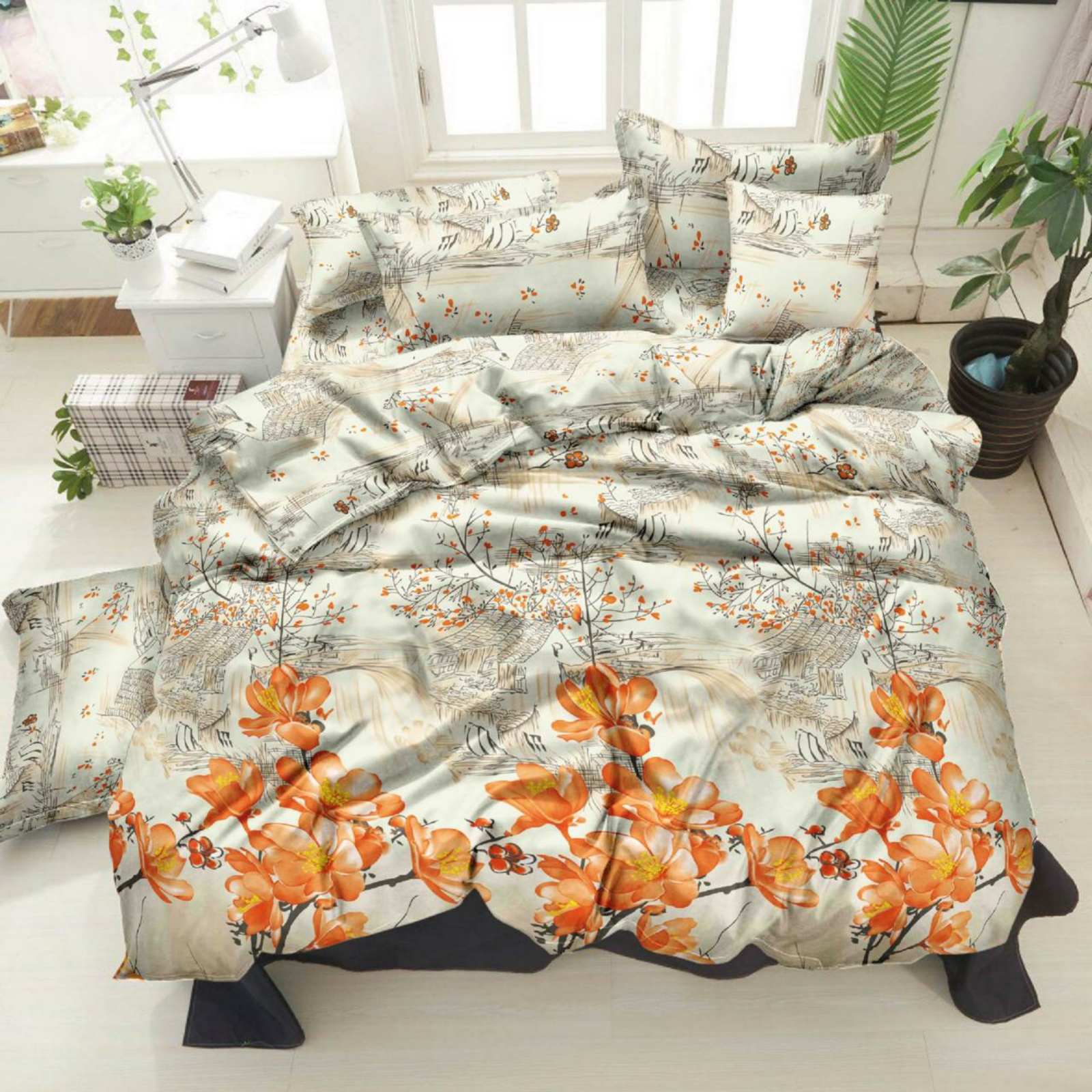

Евро комплект постельного белья Vital- Textile Бязь Голд Оранжевые Цветы 200х220 см