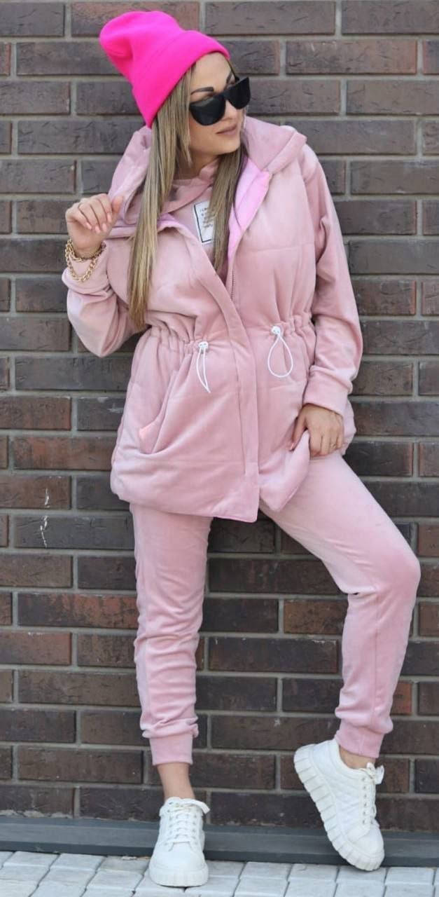 Спортивный велюровый костюм тройка popluzhnaya КМ5052 46 48 пудровый от ...