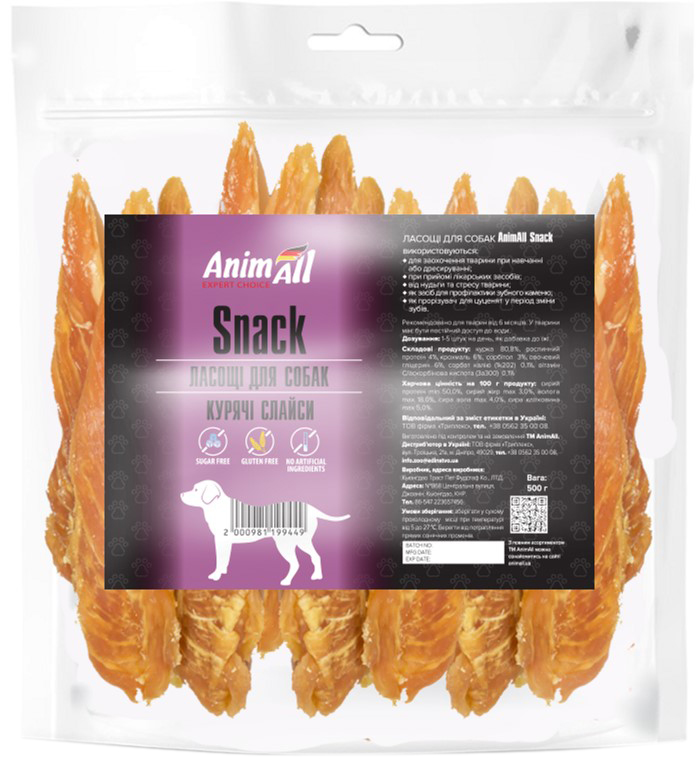Лакомство AnimAll Snack куриные слайсы для собак 500 г (2000981199449 ...