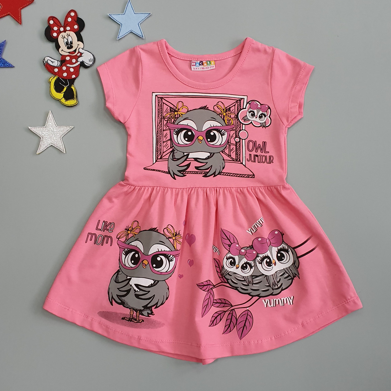 

Летнее платье "Совы" Hacali kids для девочки 86-92 см Розовое 18735