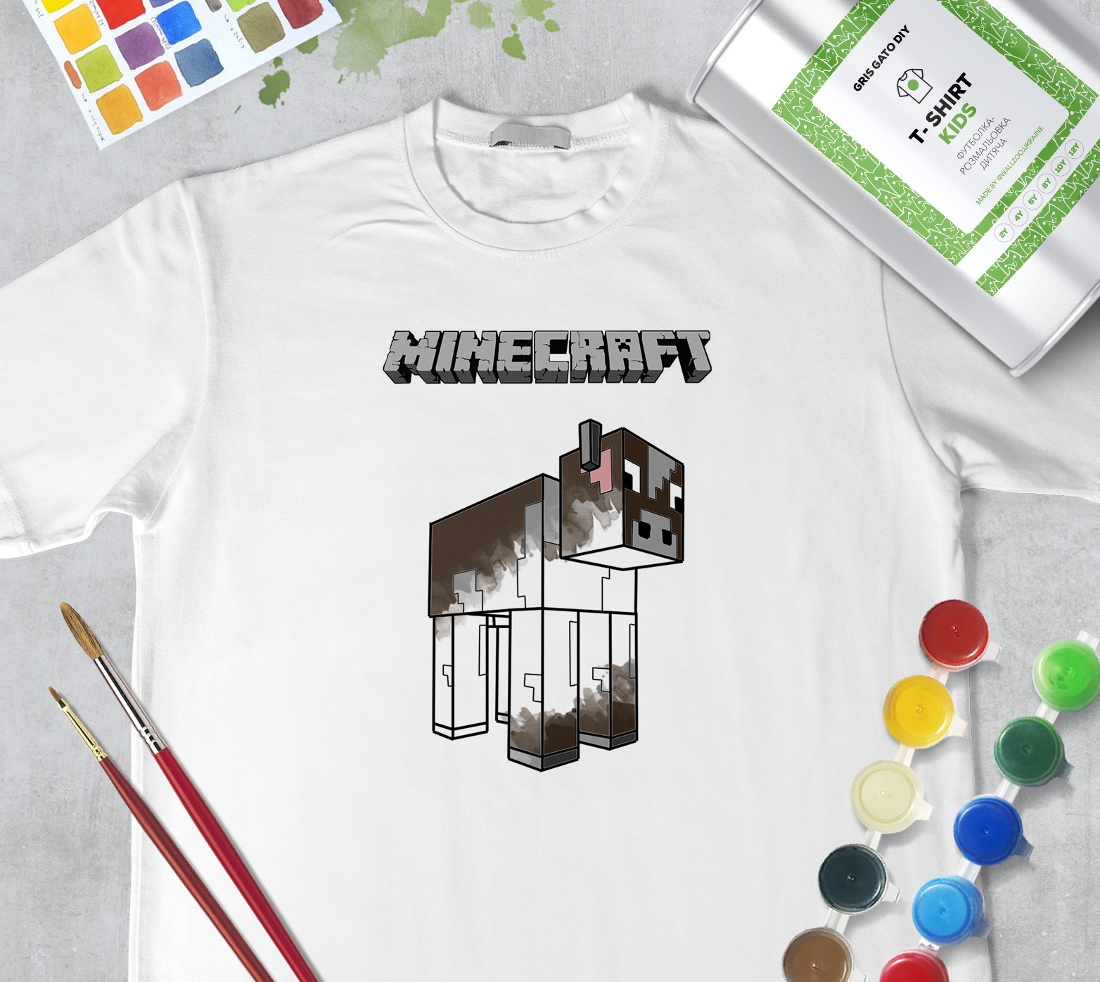 

Набор для рисования для девочек ""Майнкрафт Корова" Minecraft Cow"" (+ краски) Футболка раскраска Футболка раскраска WallZoo белая 152см 12-14 лет