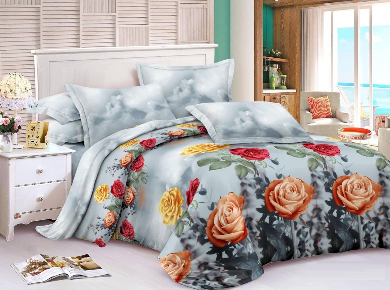 

Двуспальный комплект постельного белья Vital- Textile Бязь ЗД Оранжевые Розы 180х220см