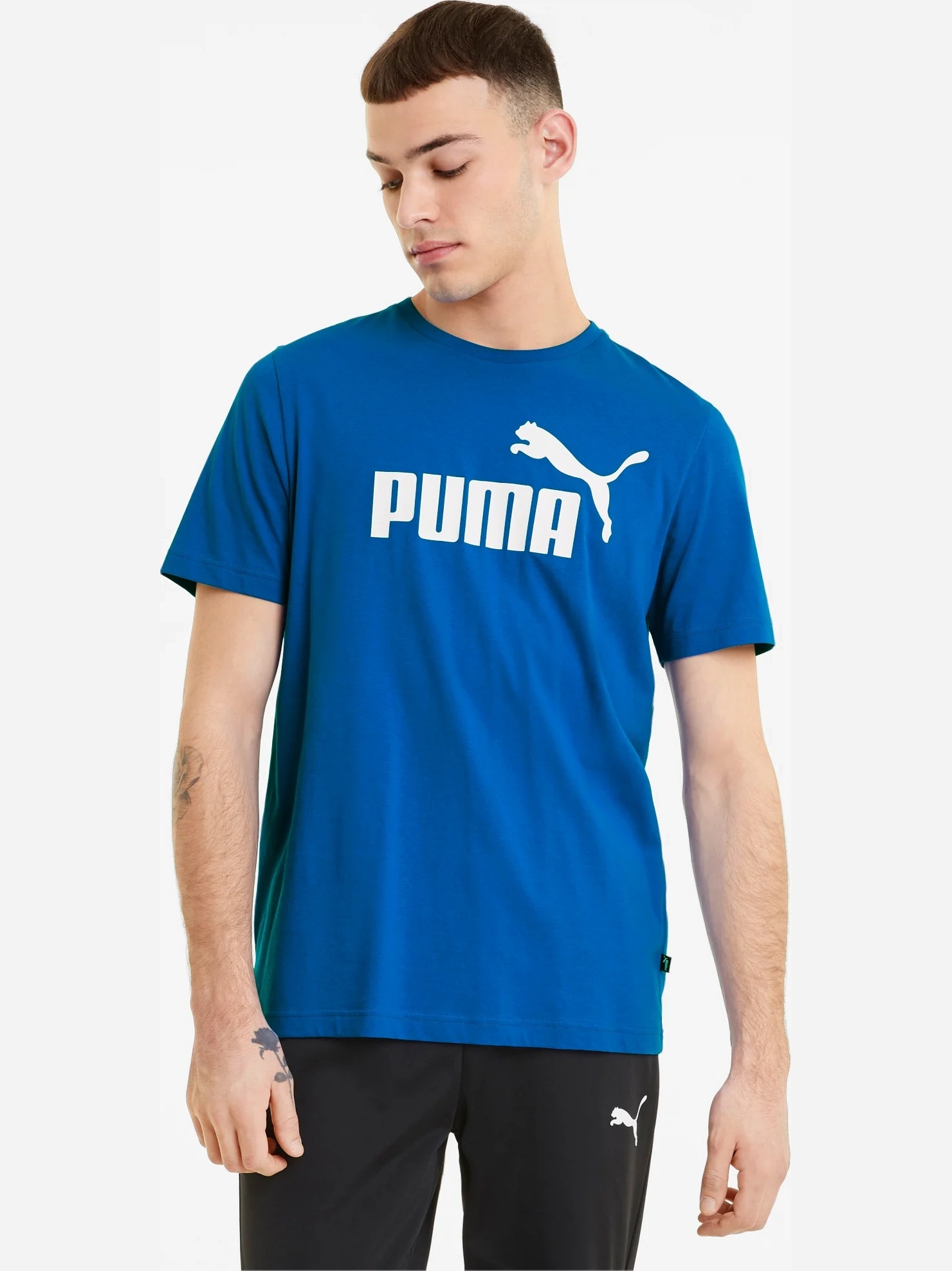 Акція на Футболка довга чоловіча Puma ESS Logo Tee 58666658 XXL Синя від Rozetka