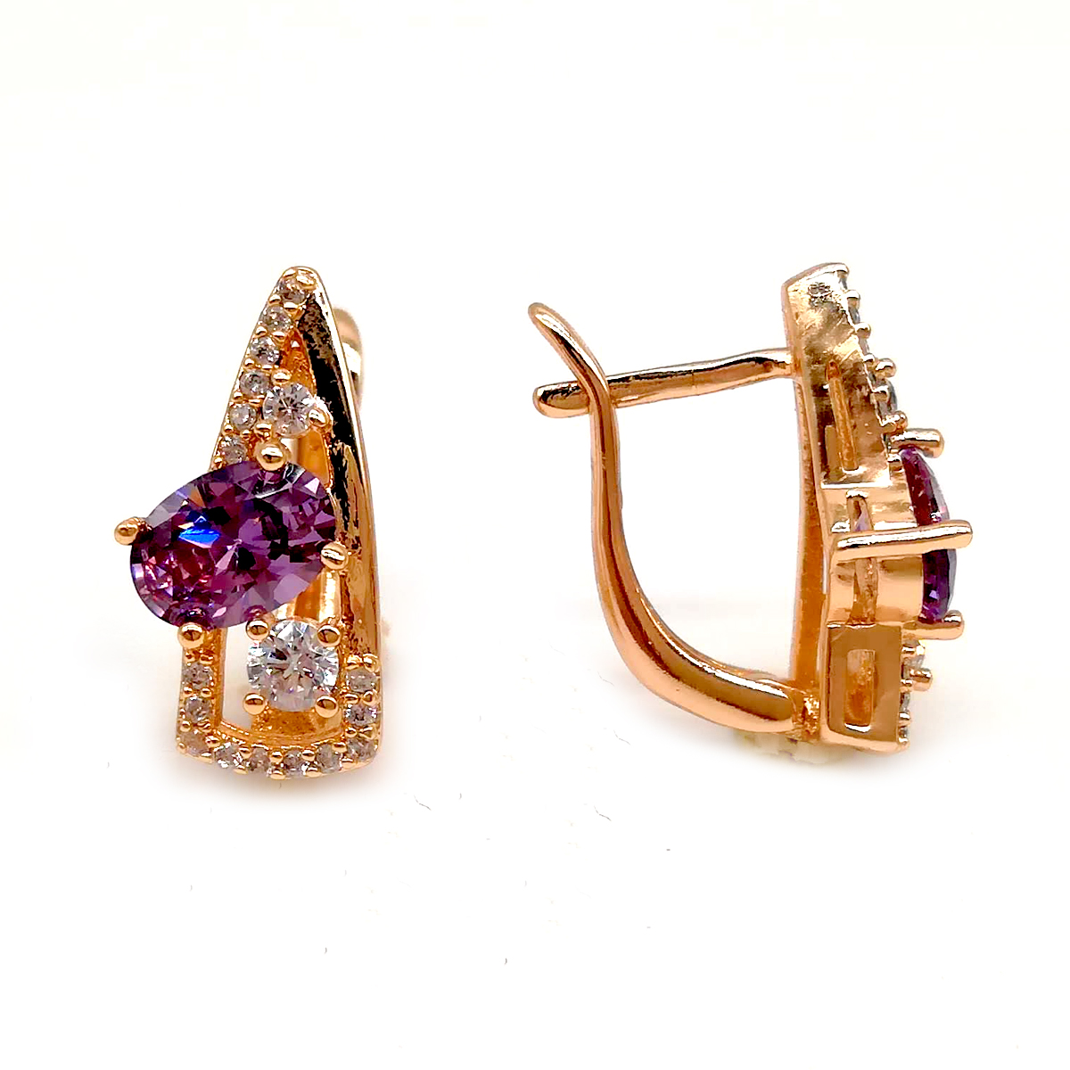 

Серьги Xuping из медицинского золота, фиолетовые фианиты, позолота 18K, 23944