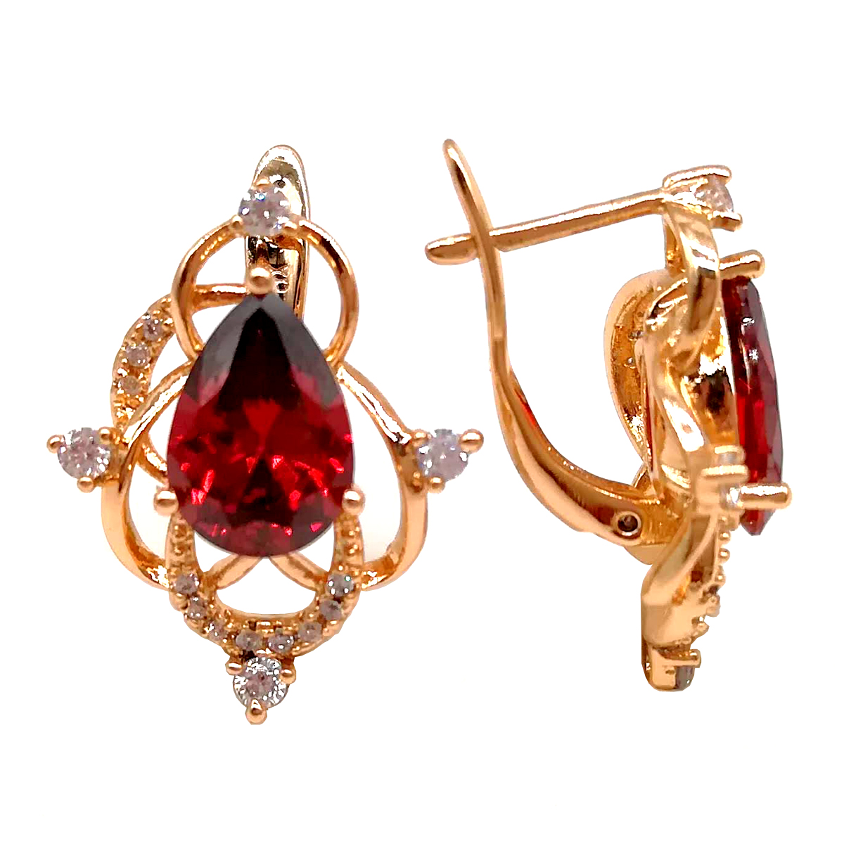 

Серьги Xuping из медицинского золота, красные фианиты, позолота 18К, 23933