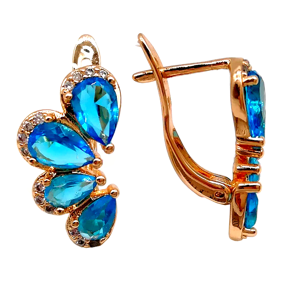 

Серьги Xuping из медицинского золота, голубые фианиты, позолота 18К, 23459