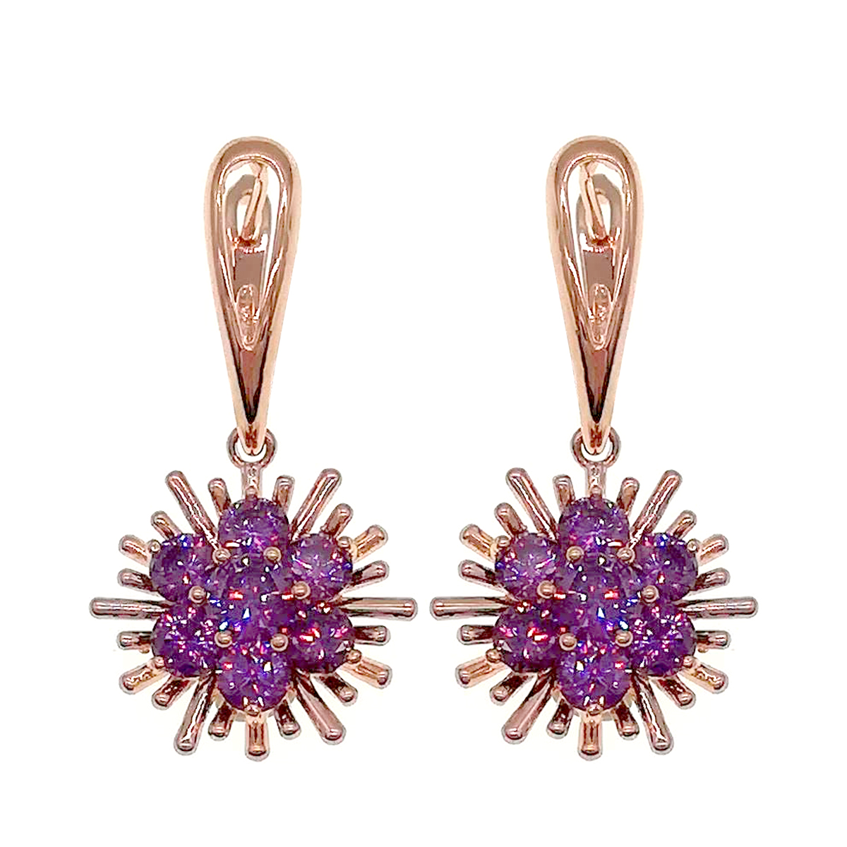 

Серьги SONATA из медицинского золота, фиолетовые фианиты, позолота PO, 23045