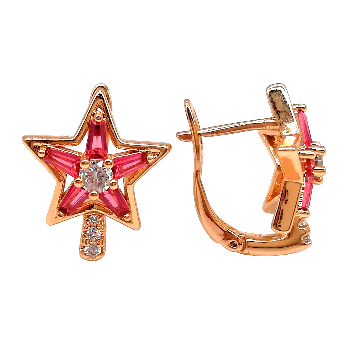 

Серьги Xuping из медицинского золота, красные фианиты, позолота 18К, 23564