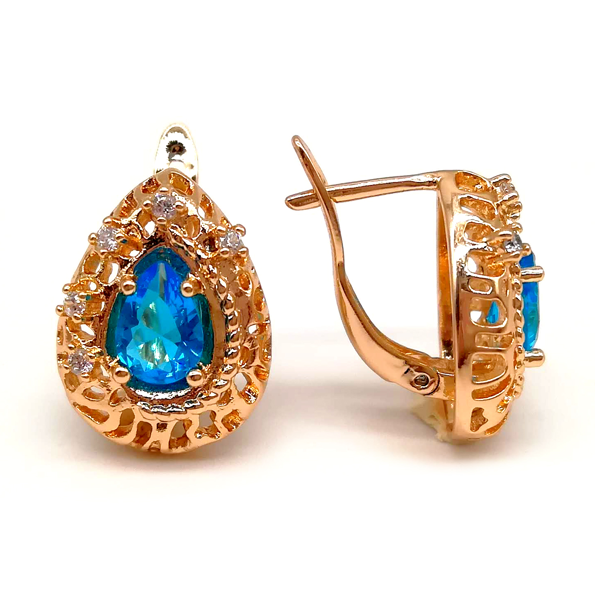 

Серьги Xuping из медицинского золота, голубые фианиты, позолота 18K, 23652