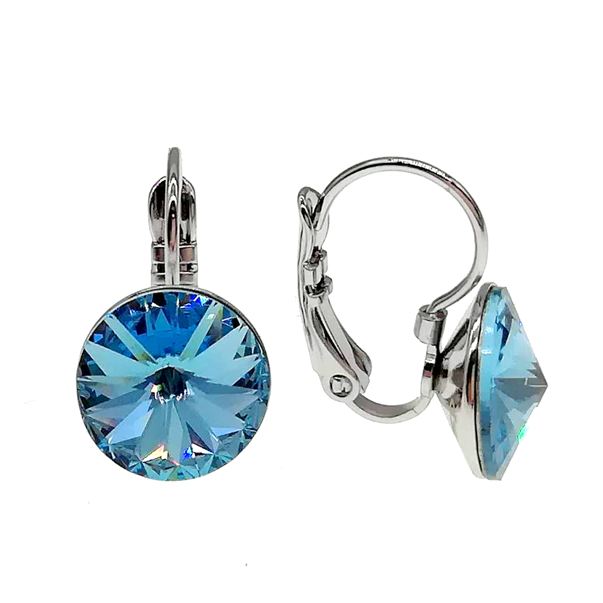 

Серьги Xuping из медицинского золота, кристаллы Swarovski небесно-голубого цвета, родий, 24480
