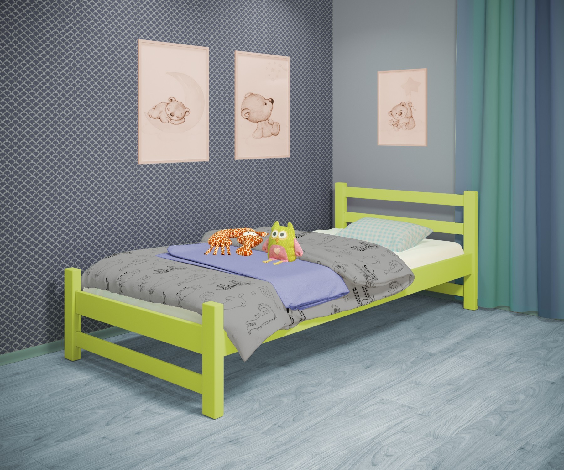 

Кровать односпальная RainbowDream Лентори 70х140 см зеленый массив ольхи, без ящиков