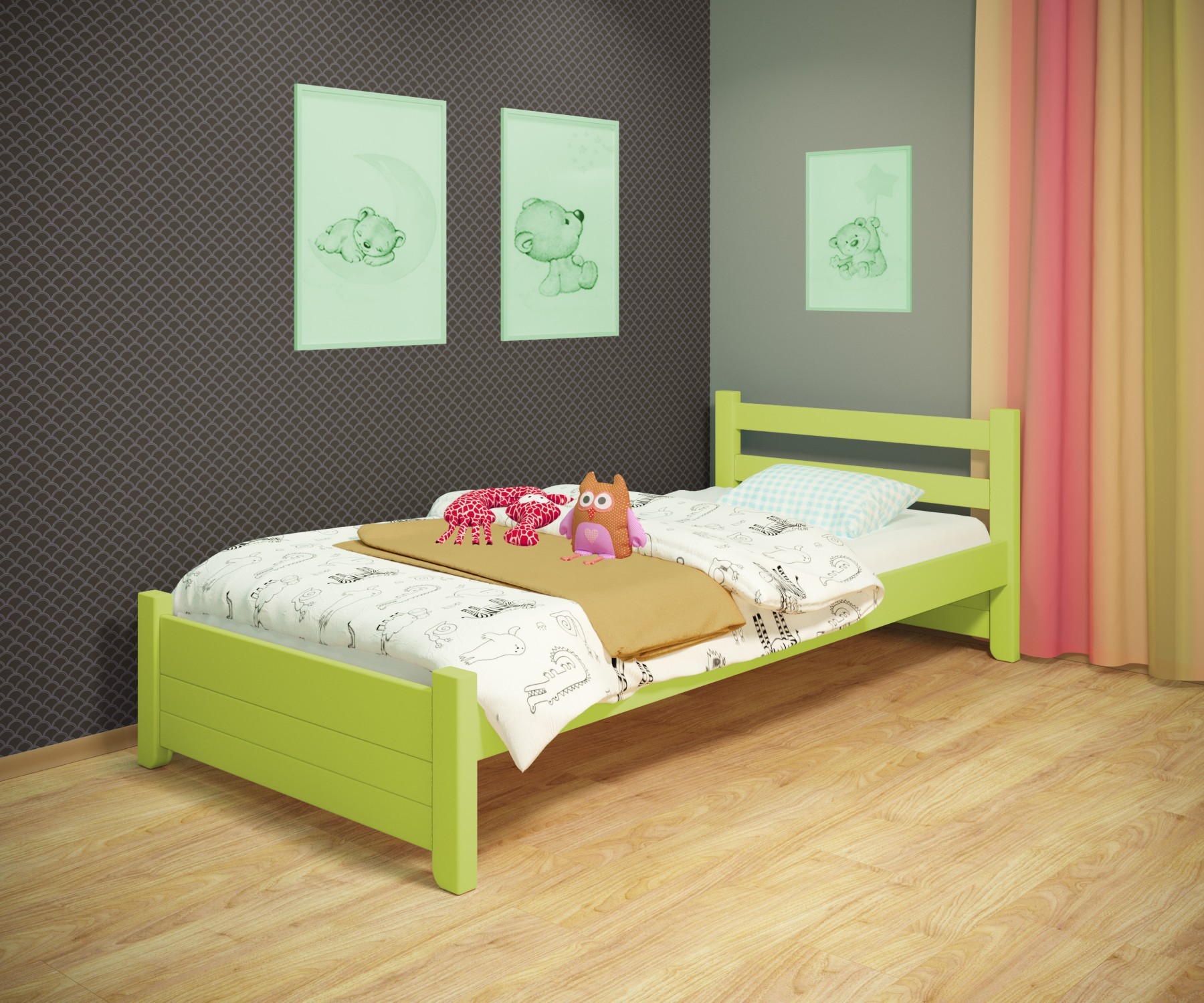 

Кровать односпальная RainbowDream Маркус 90х200 см зеленый массив ольхи, без ящиков