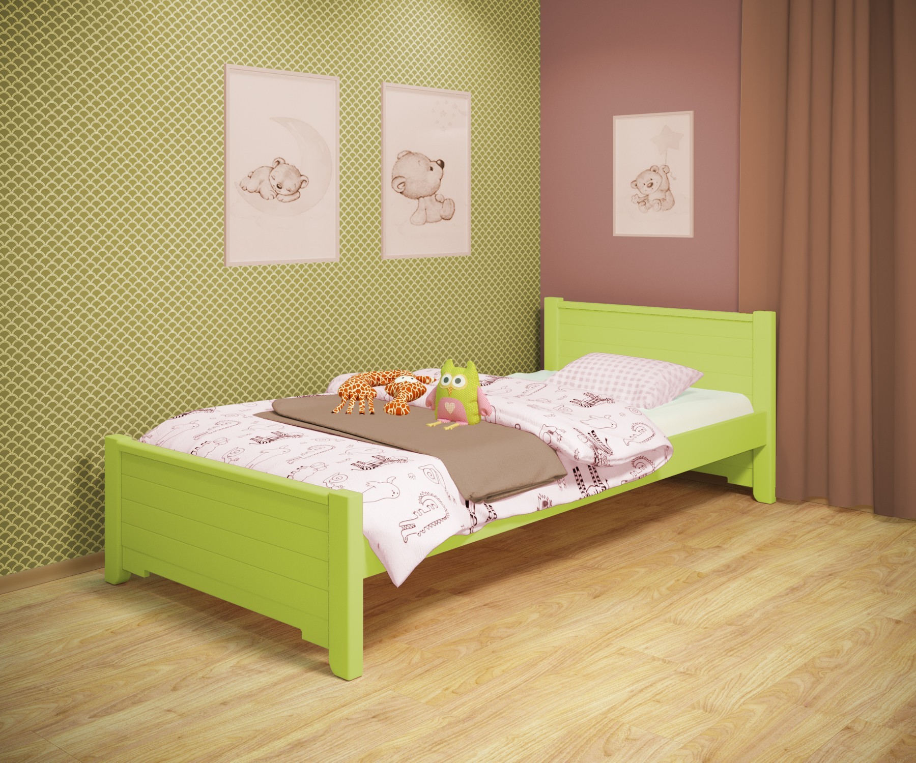 

Кровать односпальная RainbowDream Фиронни 80х200 см зеленый массив ольхи, без ящиков