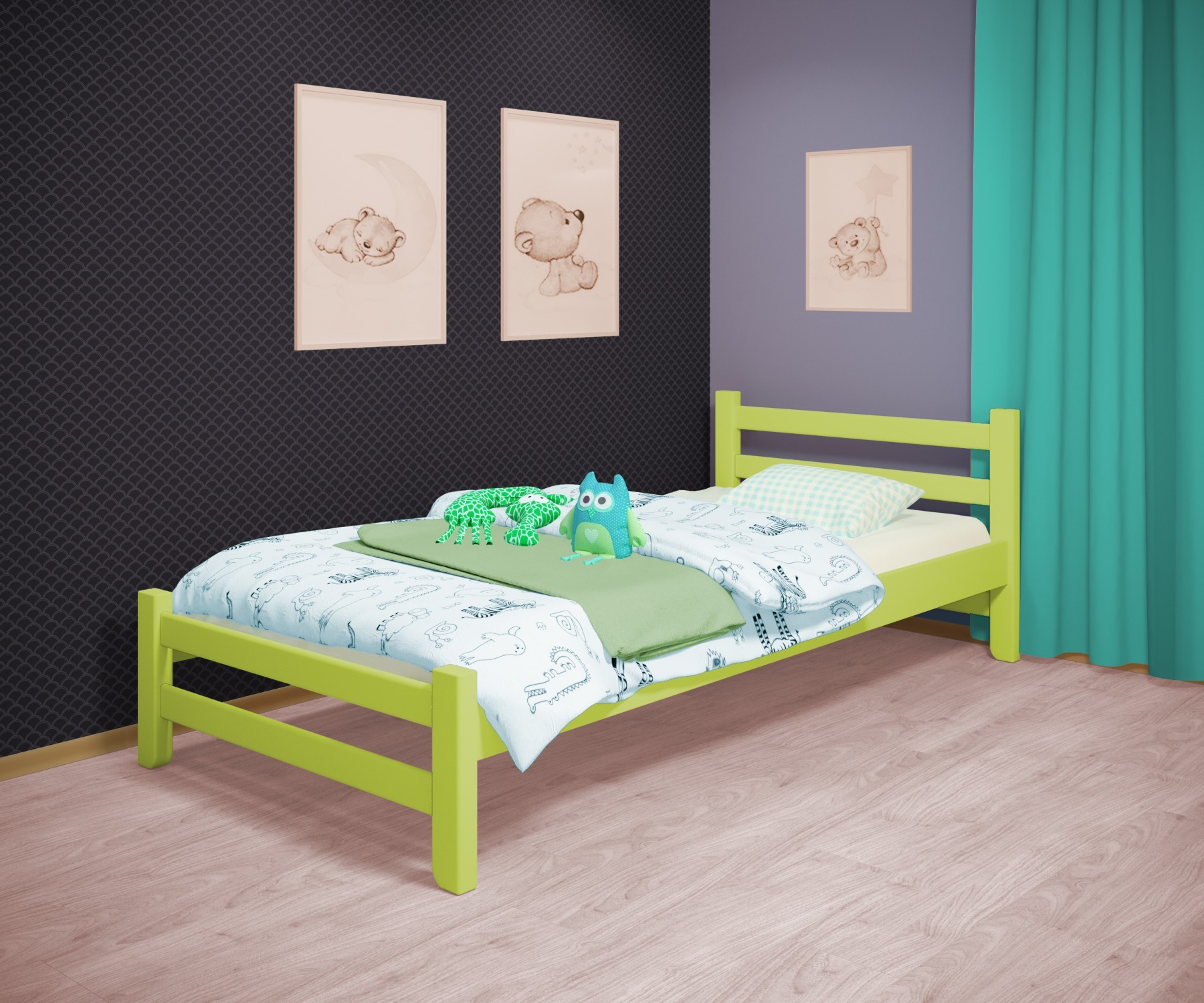 

Кровать односпальная RainbowDream Томас 80х200 см зеленый массив ольхи, без ящиков