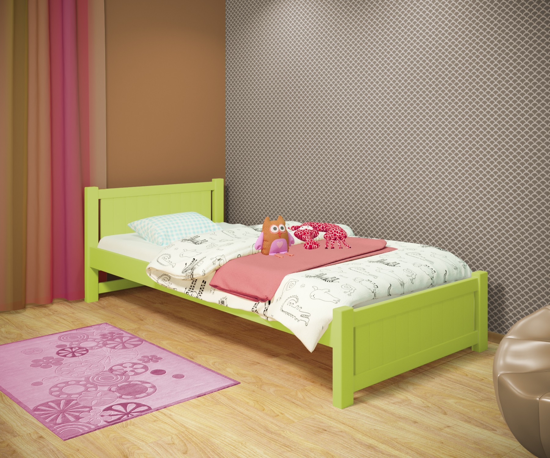 

Кровать односпальная RainbowDream Лимонти 70х140 см зеленый массив ольхи, без ящиков