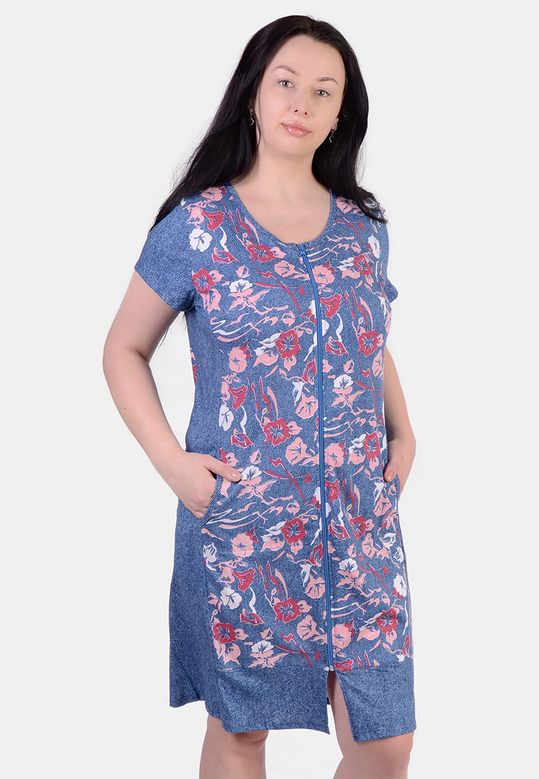 

Халат трикотажный женский летний на молнии N.EL. 1316-13 4XL джинс 55257