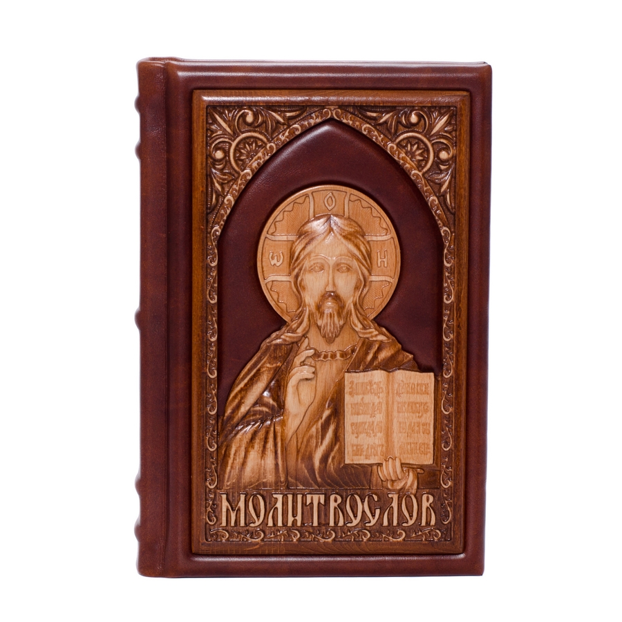 

Молитвослов с деревянными вставками книга в кожаном переплете