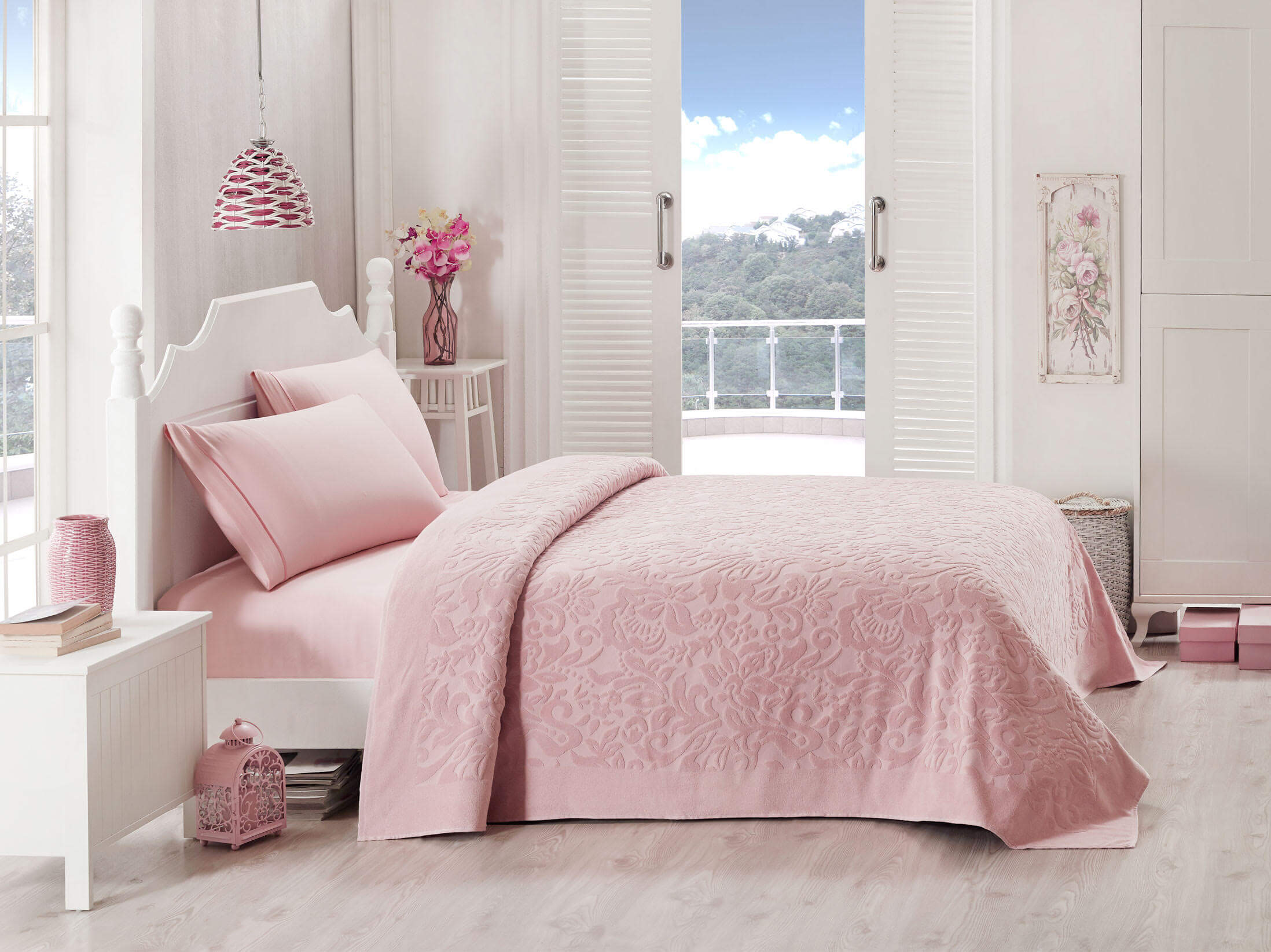 

Махровая простынь покрывало TAC Lyon Pink 200×220 см Розовый