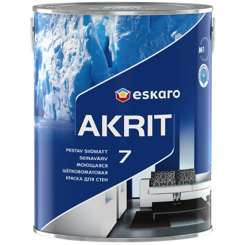 Краска для стен Eskaro Akrit 7 шелковисто-матовая моющаяся TR 2,7л .