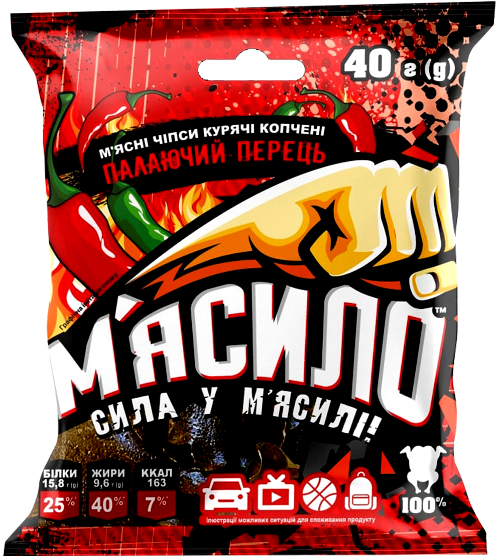 Мясные чипсы куриные копченые М’ясило Пылающий перец 40 г ...